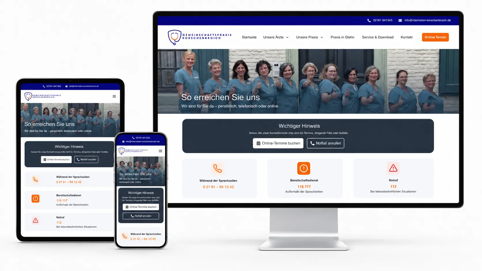 Website der Gemeinschaftspraxis Korschenbroich von fresch-webdesign auf Desktop, Tablet und Smartphone