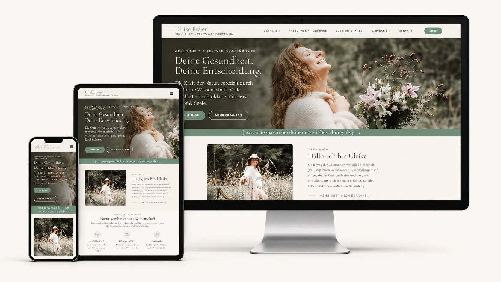 Website von Ulrike Freier zu Gesundheit und Ringana auf Desktop, Tablet und Smartphone