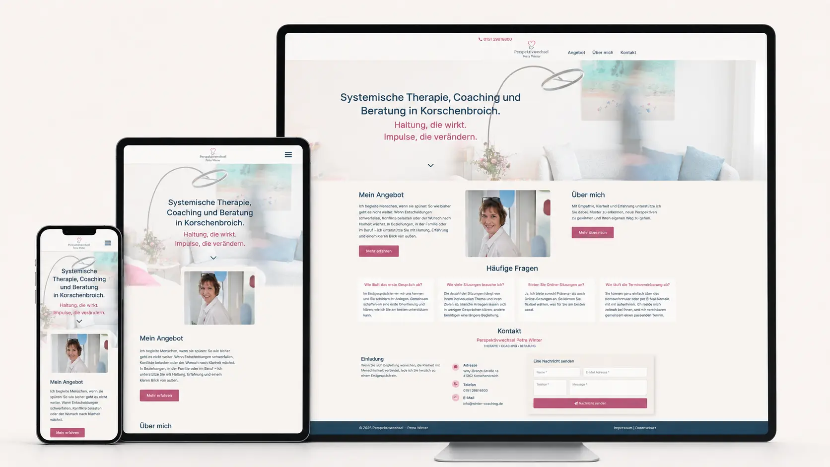 Website Perspektivwechsel von Petra Winter für systemische Therapie und Coaching in Korschenbroich auf mehreren Geräten
